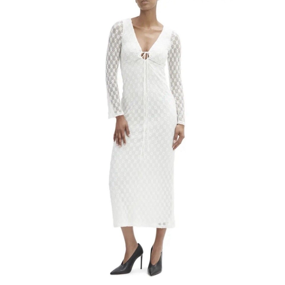 Bardot Talika Floral Mesh White Long Sleeve Wedding Prom Maxi Dress Size Small